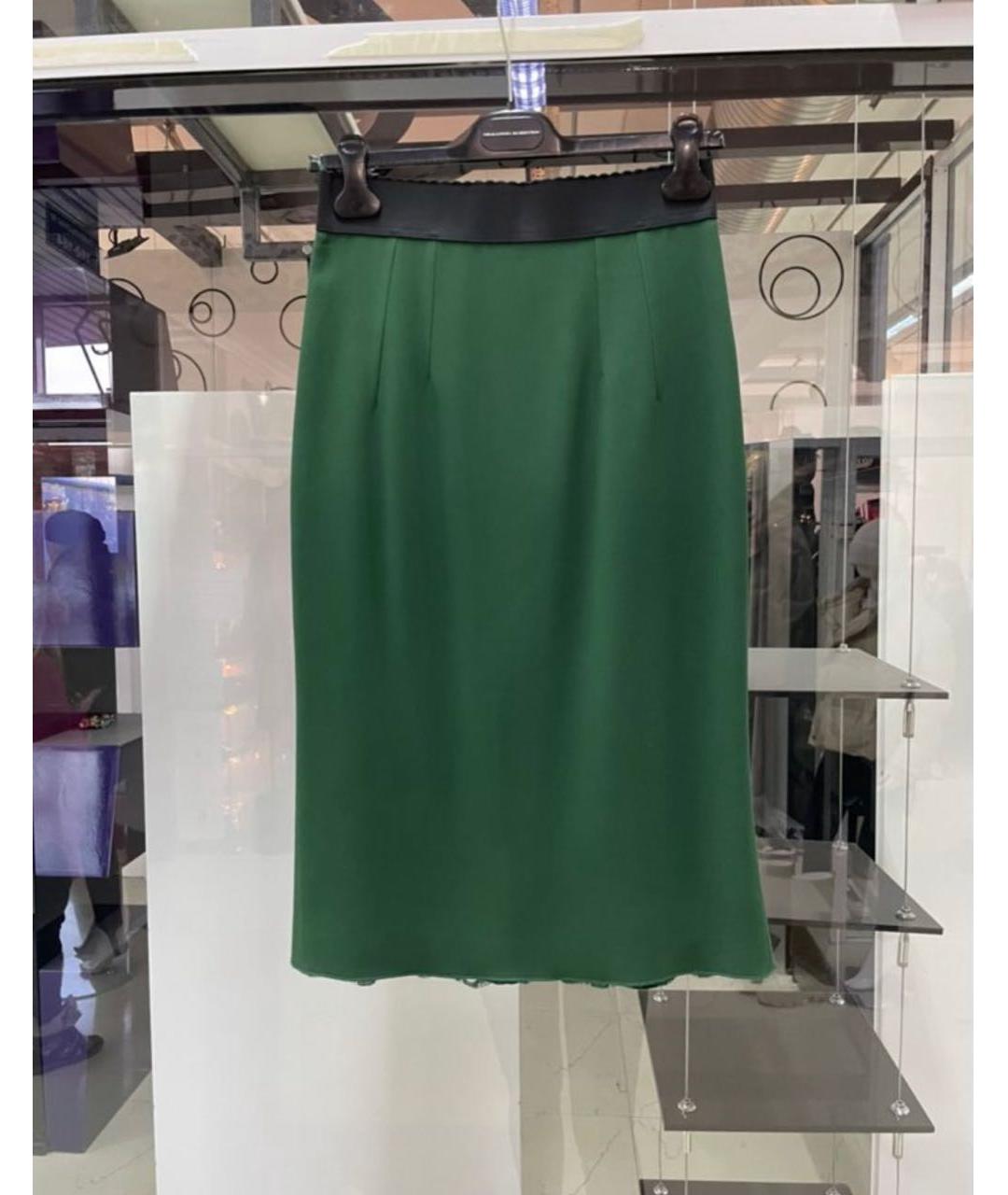 DOLCE&GABBANA Зеленая шелковая юбка миди, фото 4