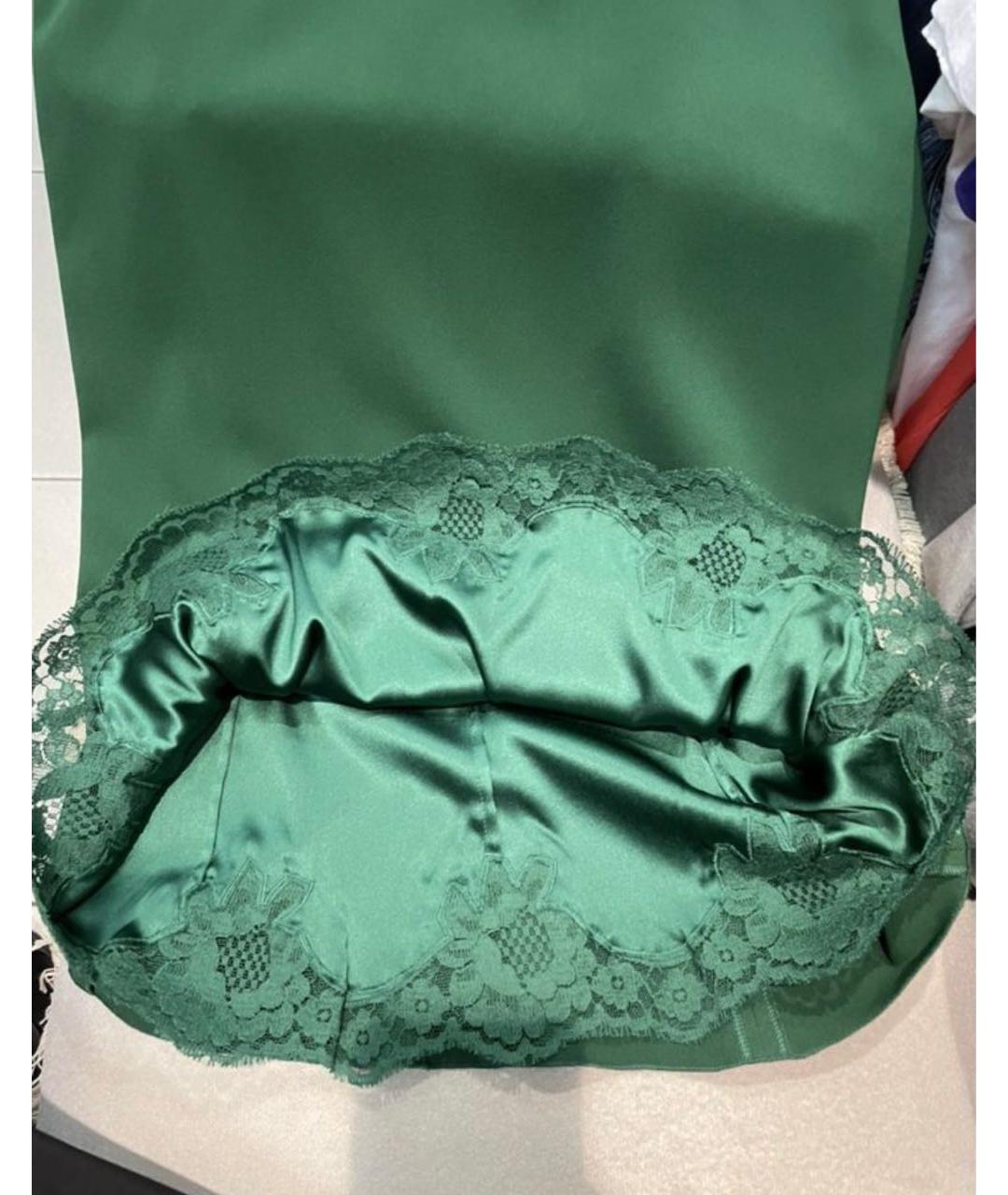 DOLCE&GABBANA Зеленая шелковая юбка миди, фото 3