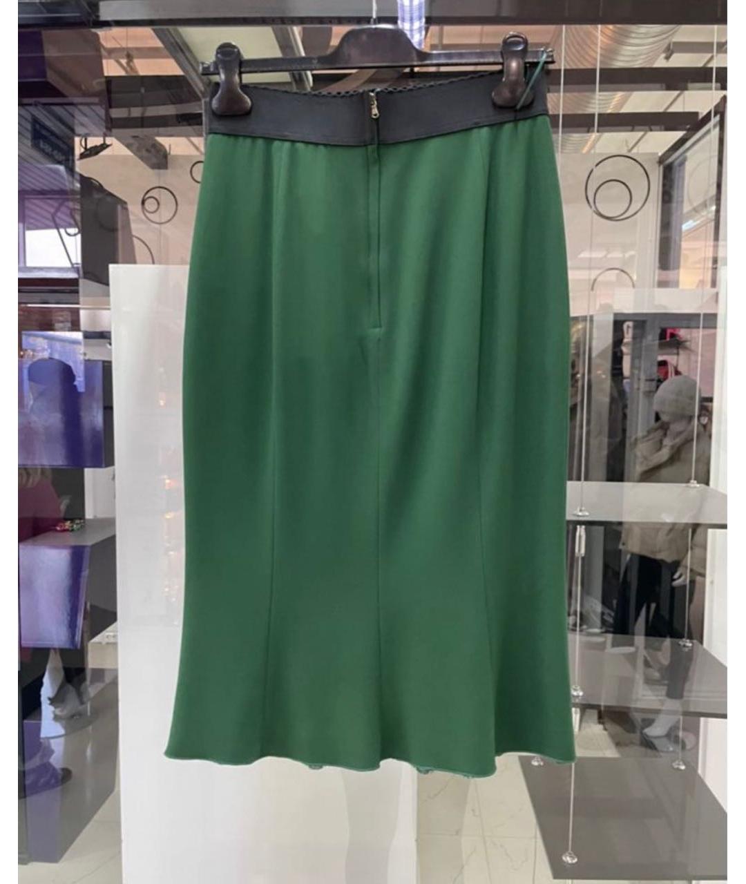 DOLCE&GABBANA Зеленая шелковая юбка миди, фото 2