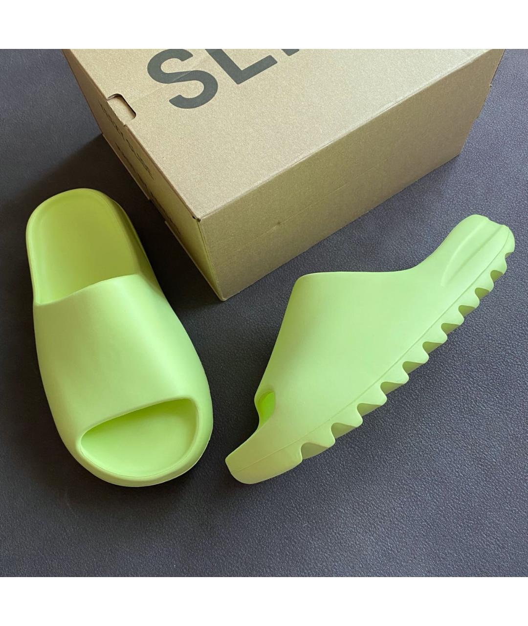 ADIDAS YEEZY Салатовые резиновые шлепанцы, фото 5