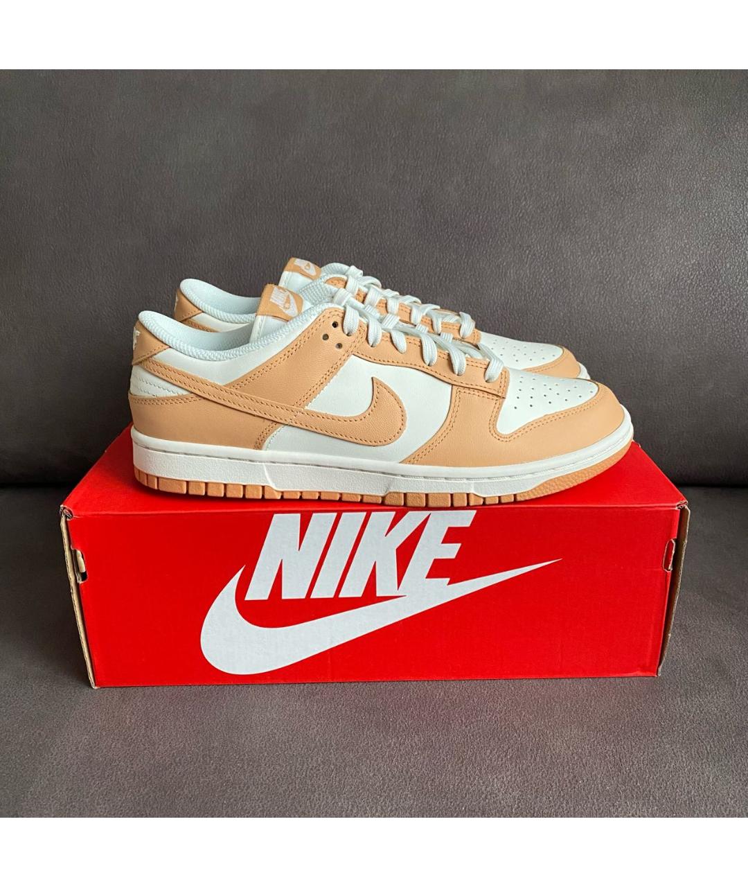 NIKE Бежевые кожаные низкие кроссовки / кеды, фото 4