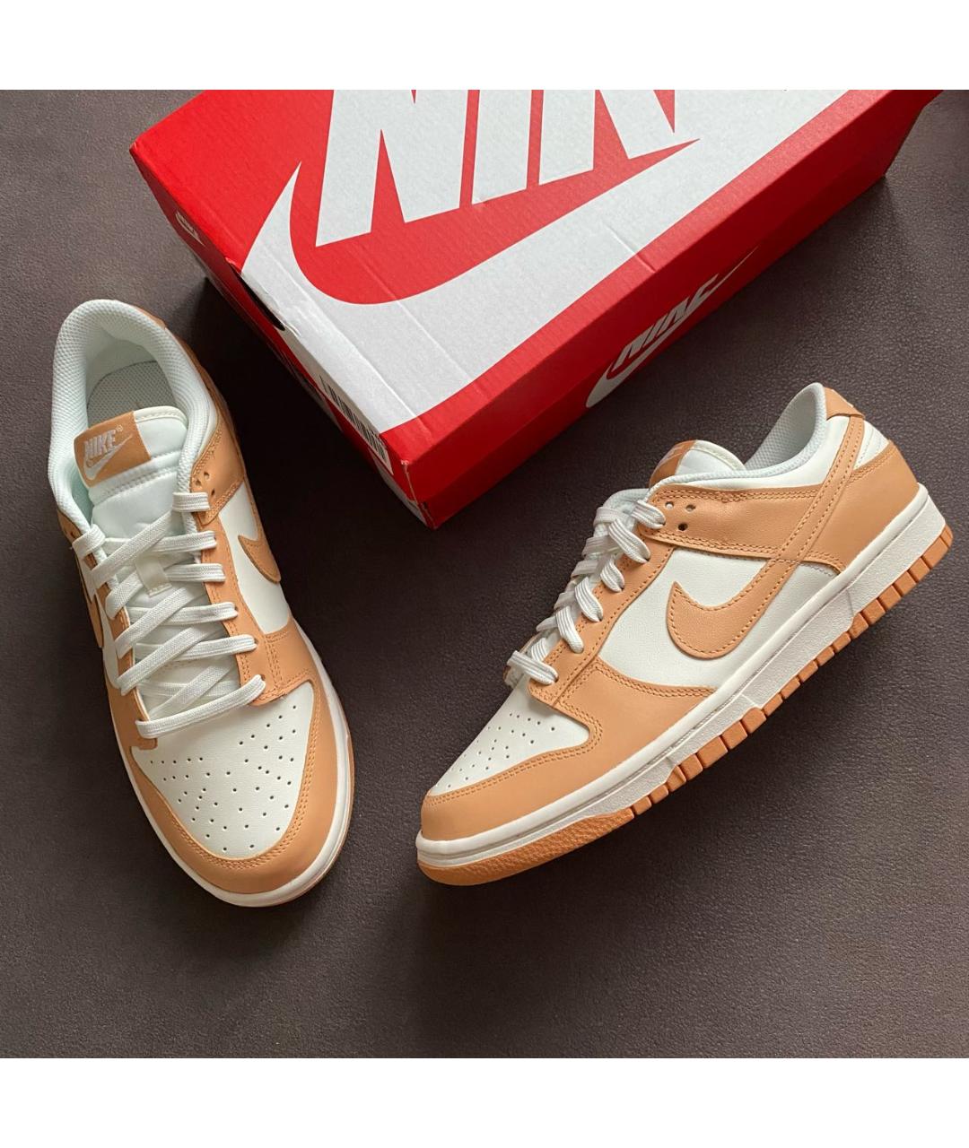 NIKE Бежевые кожаные низкие кроссовки / кеды, фото 5