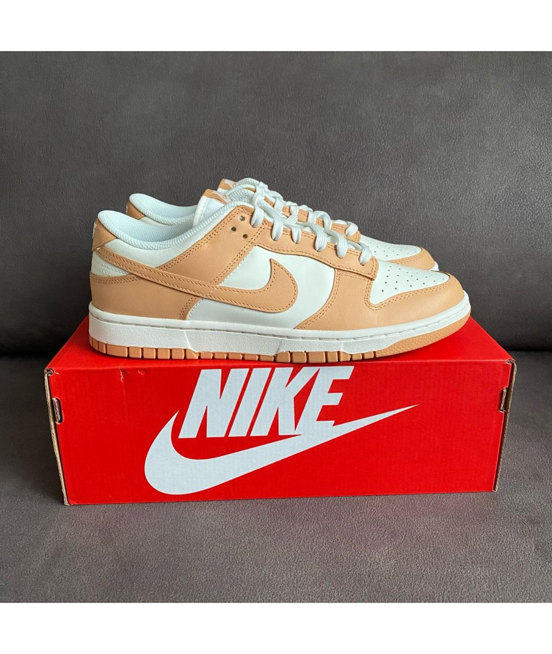 NIKE Бежевые кожаные низкие кроссовки / кеды, фото 4