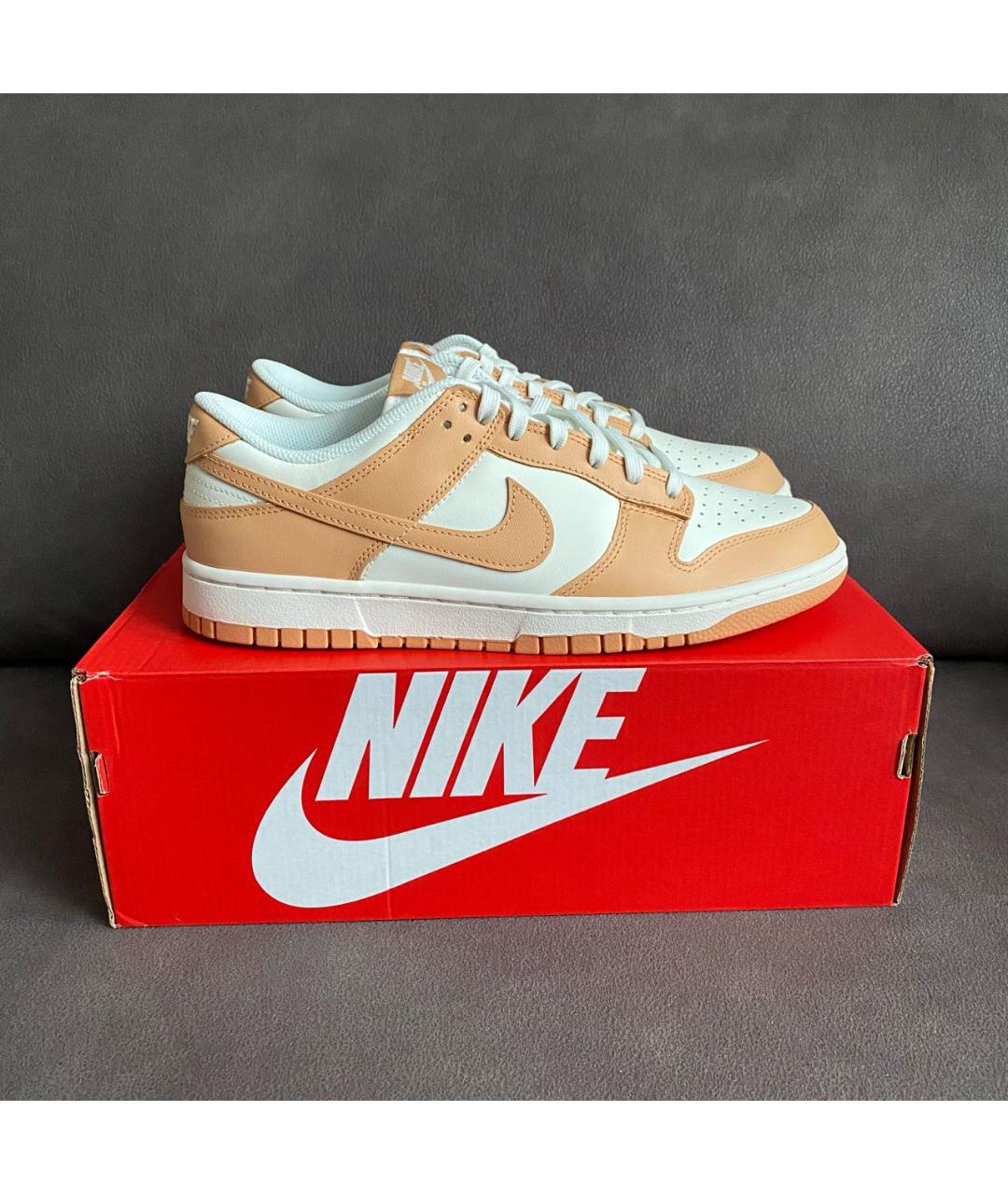 NIKE Бежевые кожаные низкие кроссовки / кеды, фото 4