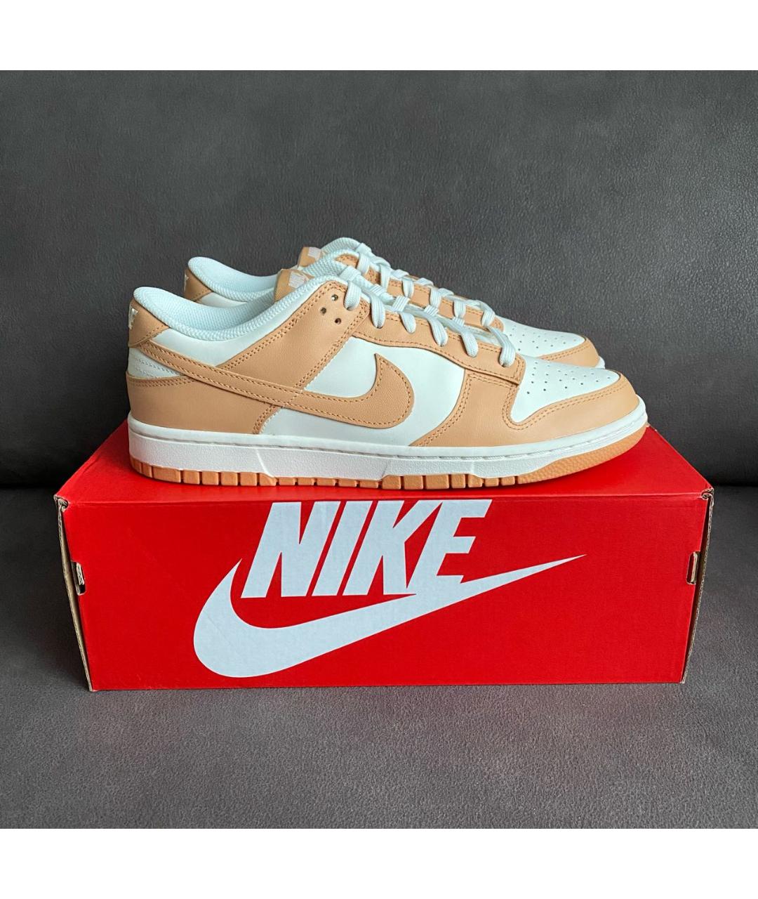 NIKE Бежевые кожаные низкие кроссовки / кеды, фото 4