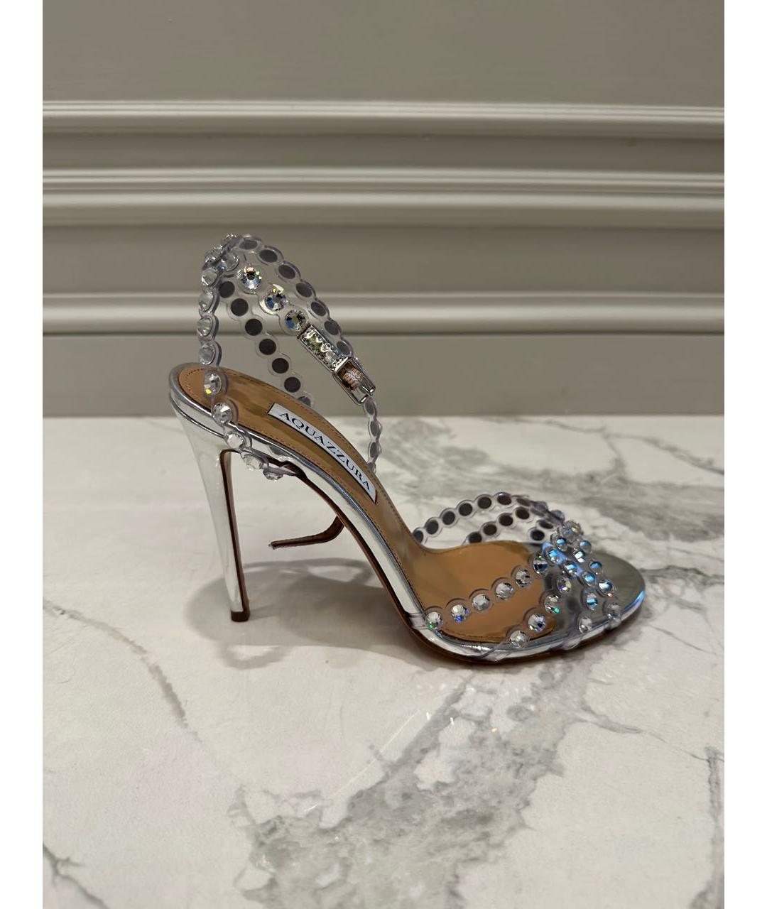 AQUAZZURA Серебряные босоножки из лакированной кожи, фото 8