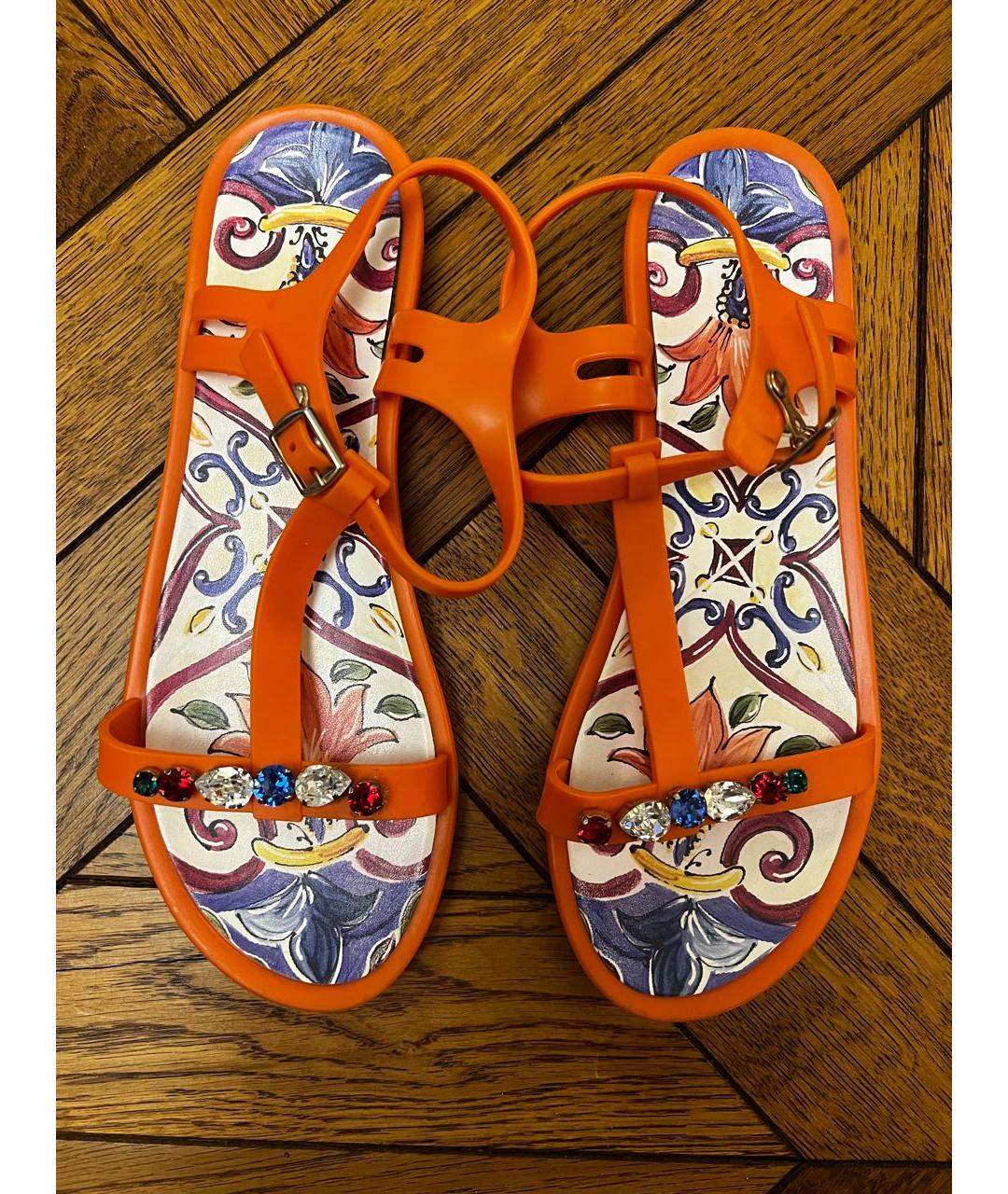 DOLCE&GABBANA Оранжевое резиновые сандалии и шлепанцы, фото 3