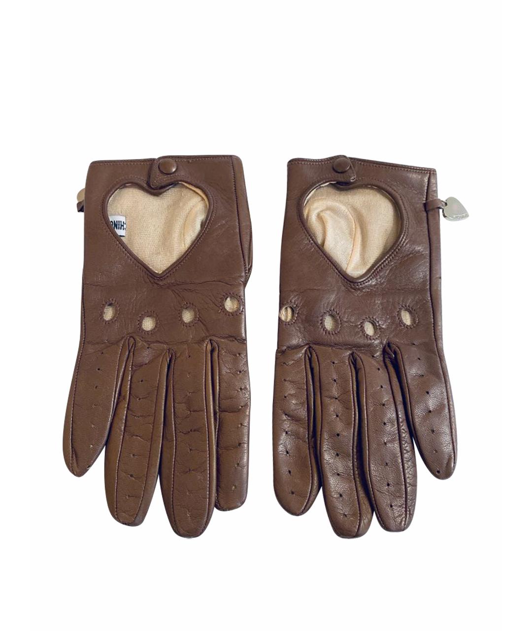 MOSCHINO Коричневые кожаные перчатки, фото 1