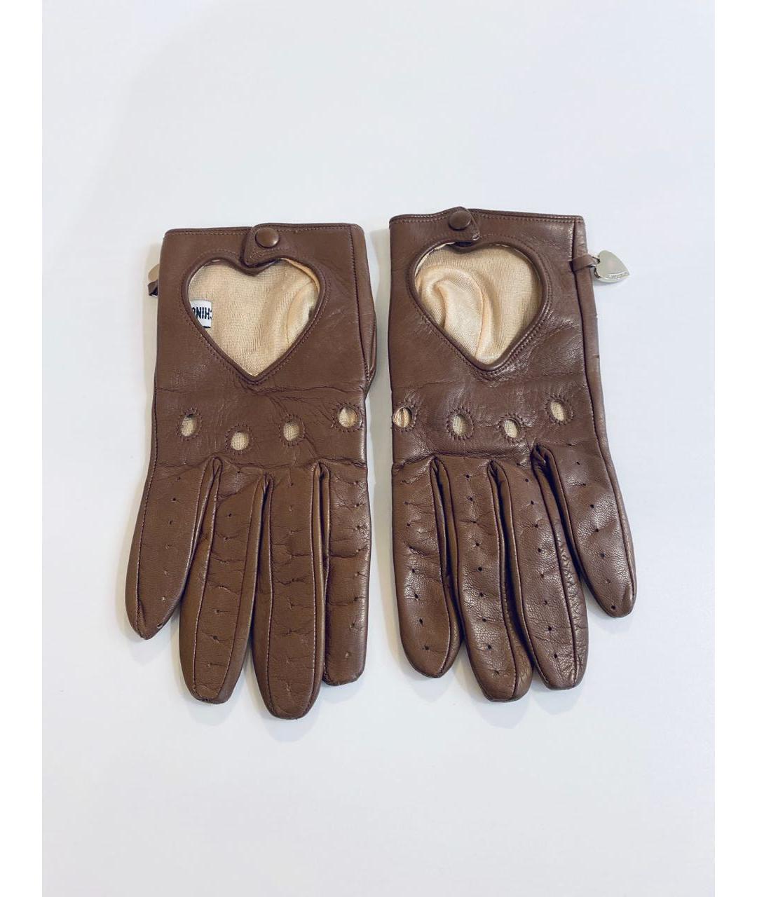 MOSCHINO Коричневые кожаные перчатки, фото 4