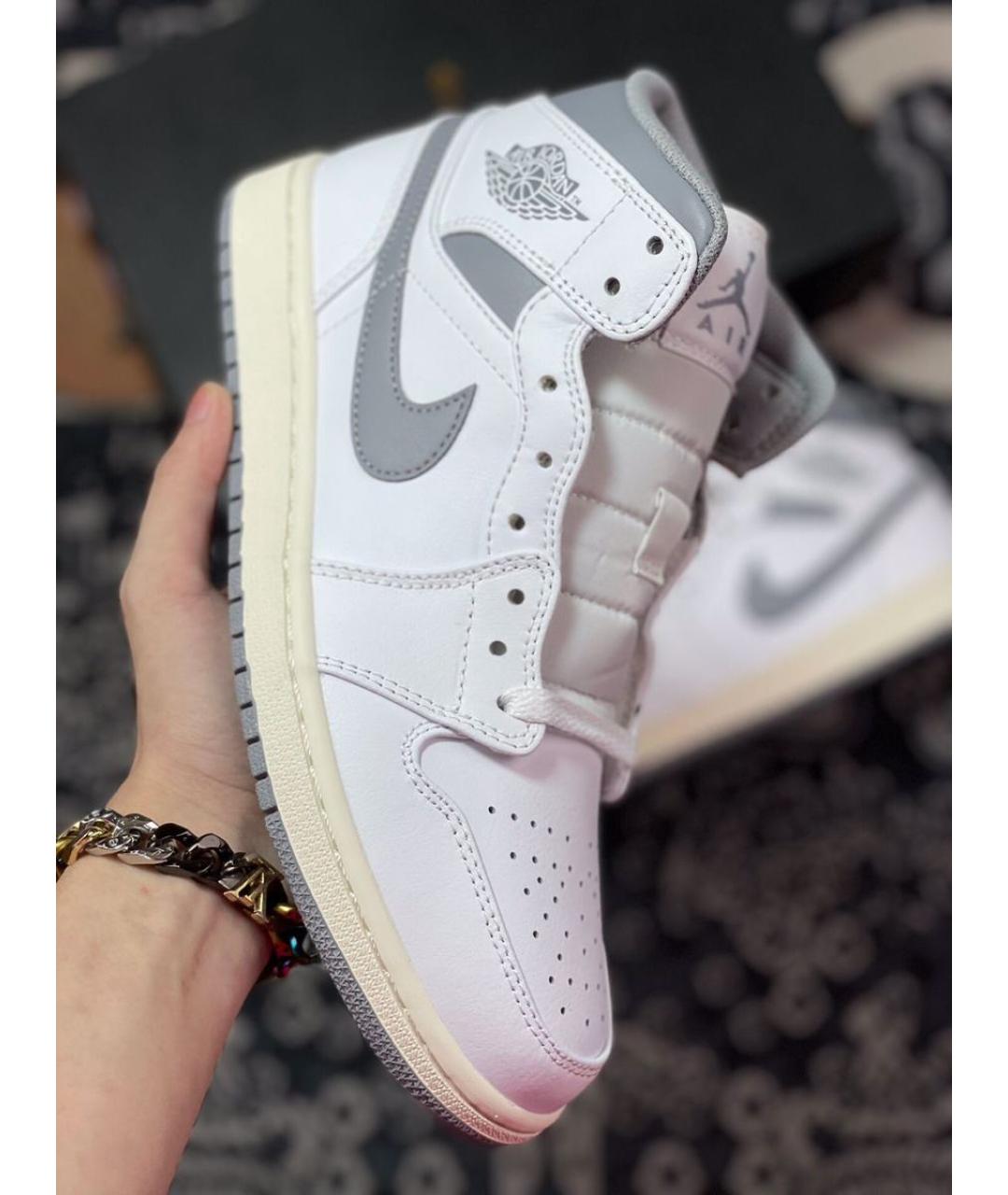 JORDAN Серые кожаные высокие кроссовки / кеды, фото 5