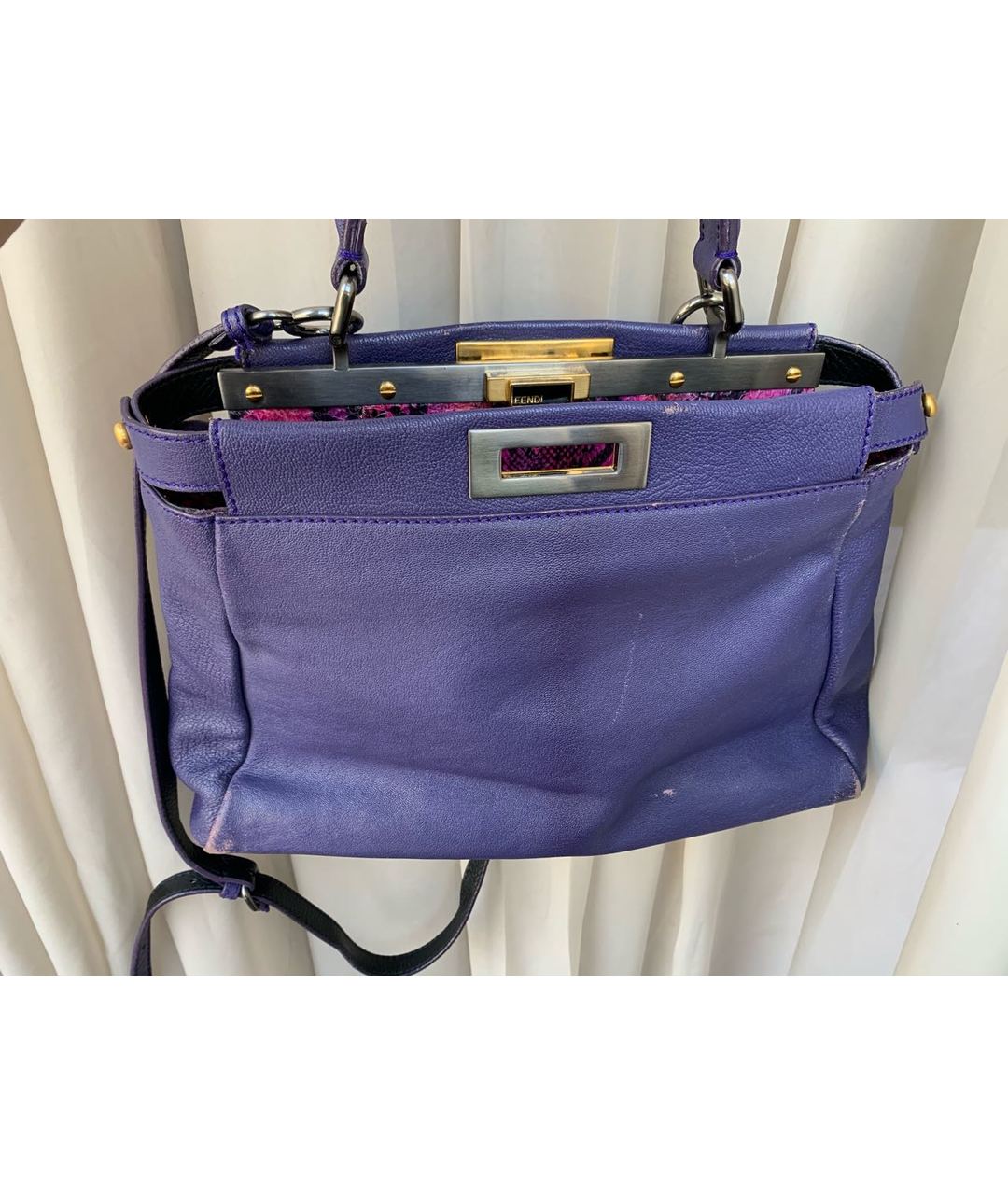 FENDI Фиолетовая кожаная сумка тоут, фото 7
