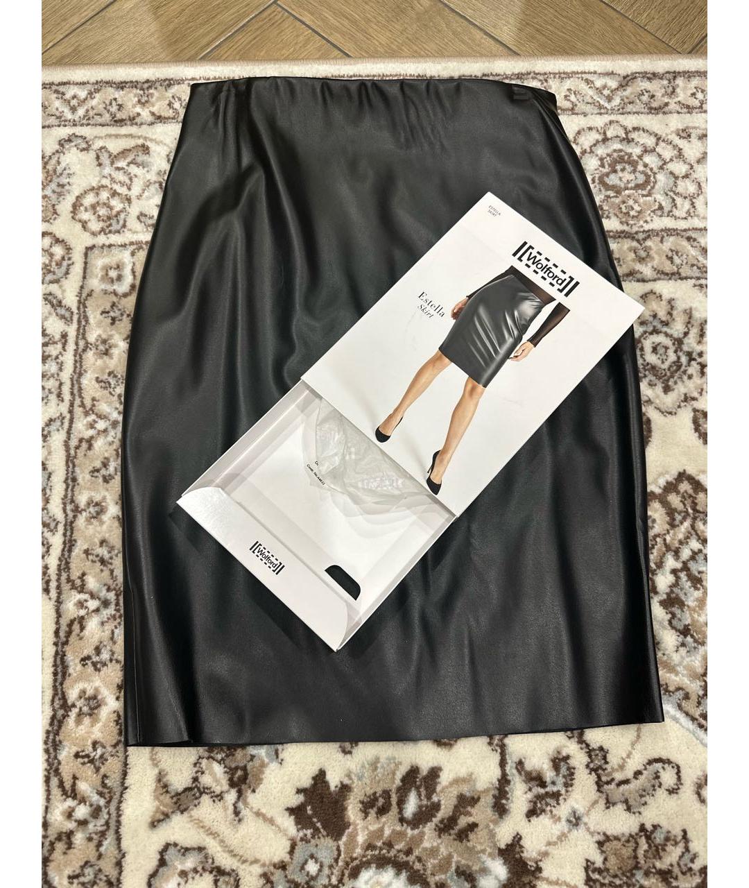 WOLFORD Черная кожаная юбка миди, фото 3