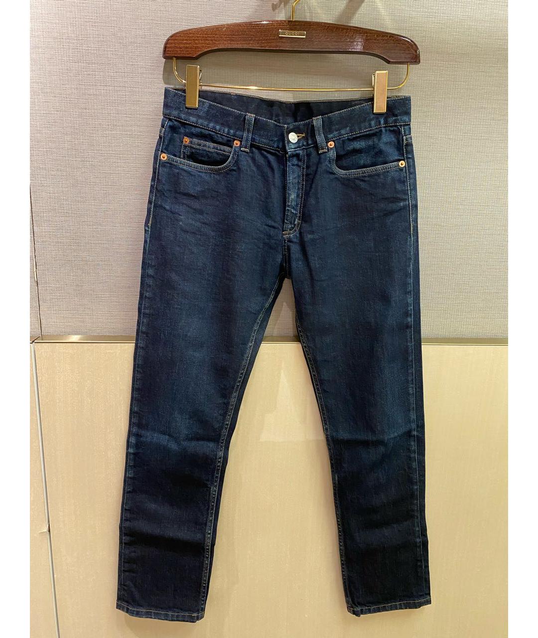 GUCCI Темно-синие хлопковые джинсы слим, фото 6