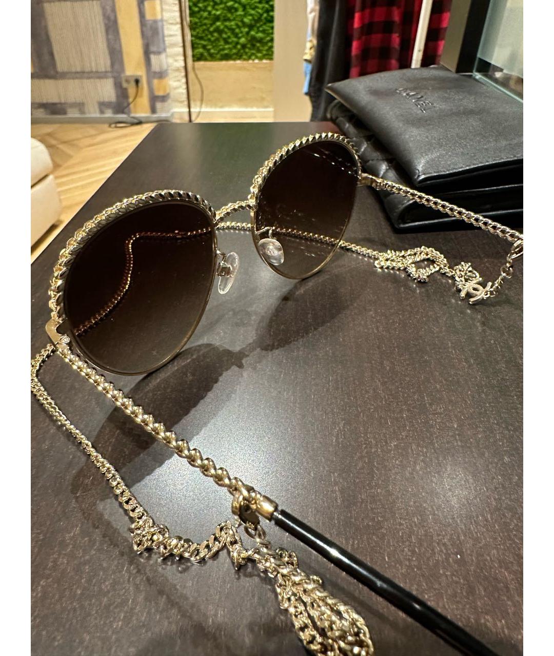 CHANEL Коричневые металлические солнцезащитные очки, фото 3