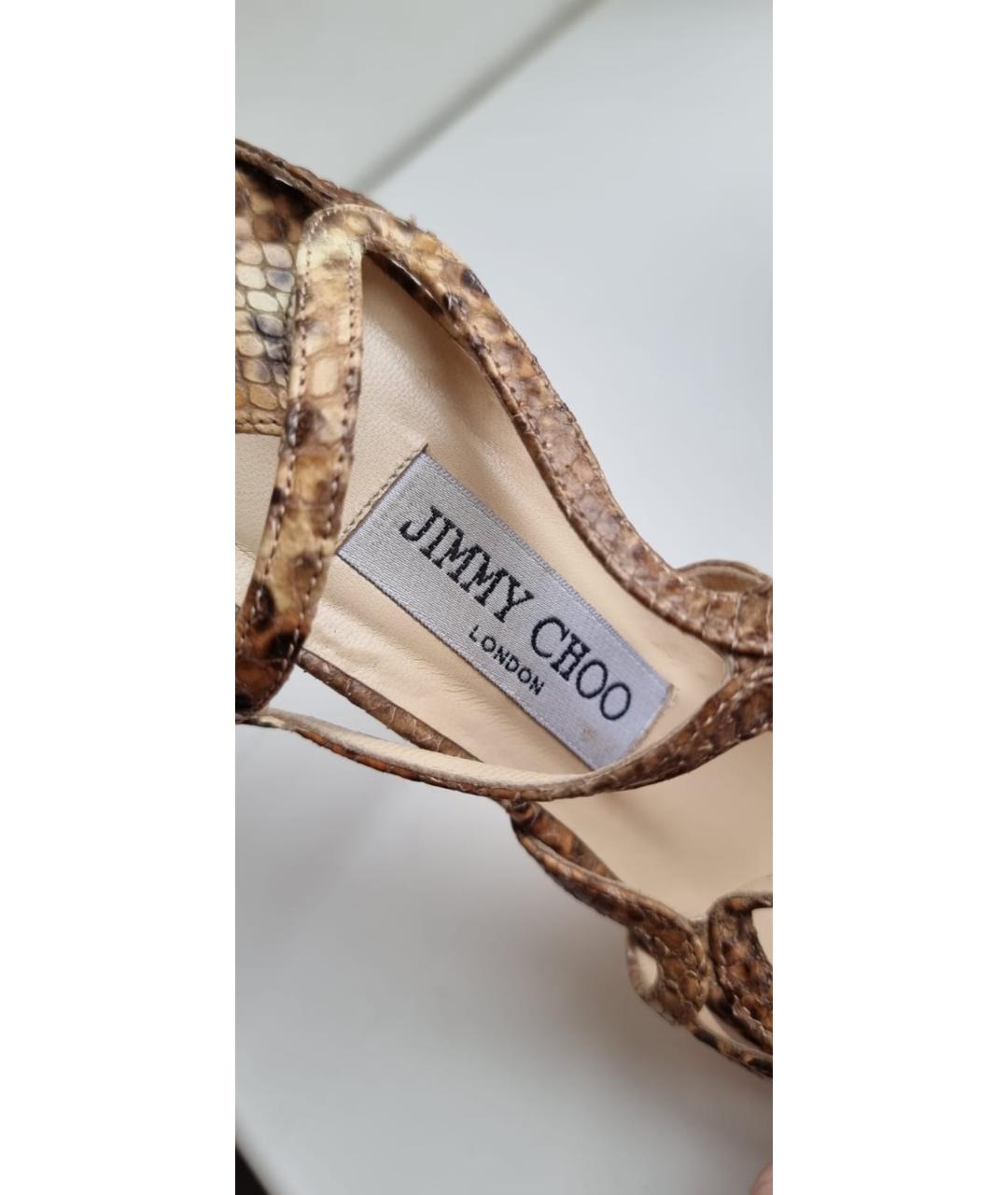 JIMMY CHOO Золотые босоножки из экзотической кожи, фото 7