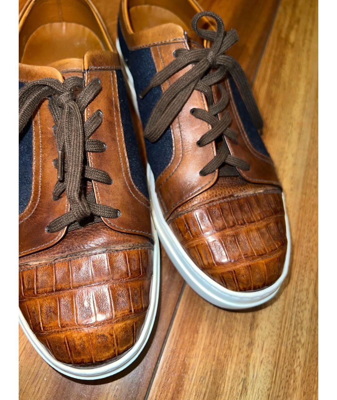 BONTONI Коричневые низкие кроссовки / кеды из экзотической кожи, фото 7