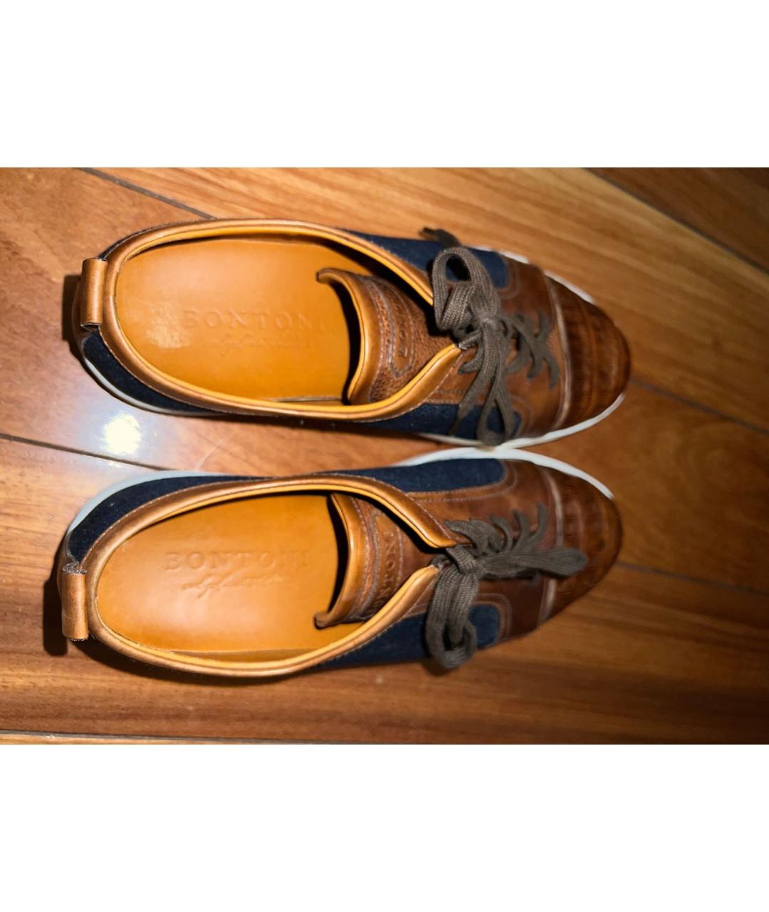 BONTONI Коричневые низкие кроссовки / кеды из экзотической кожи, фото 3