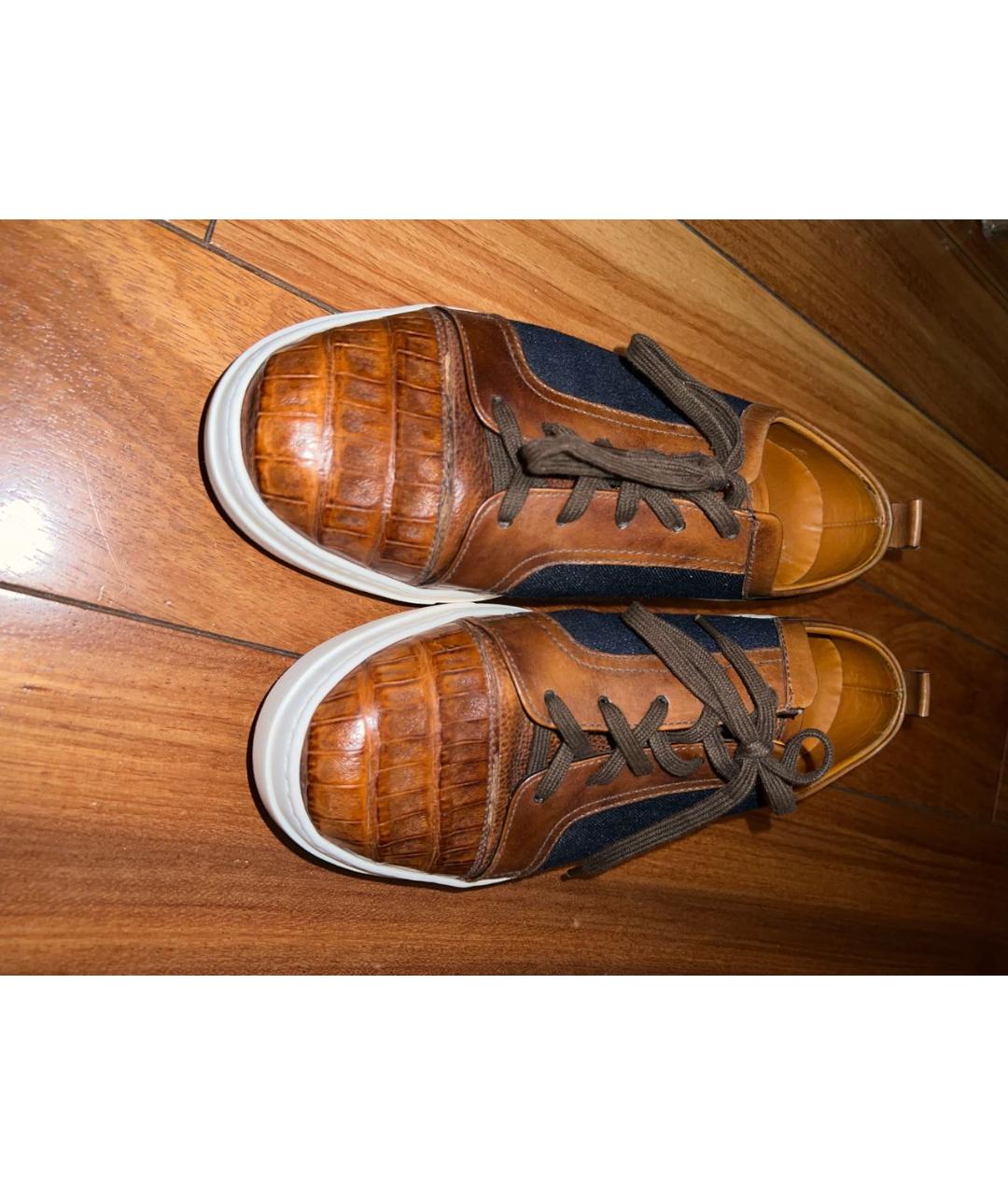 BONTONI Коричневые низкие кроссовки / кеды из экзотической кожи, фото 2