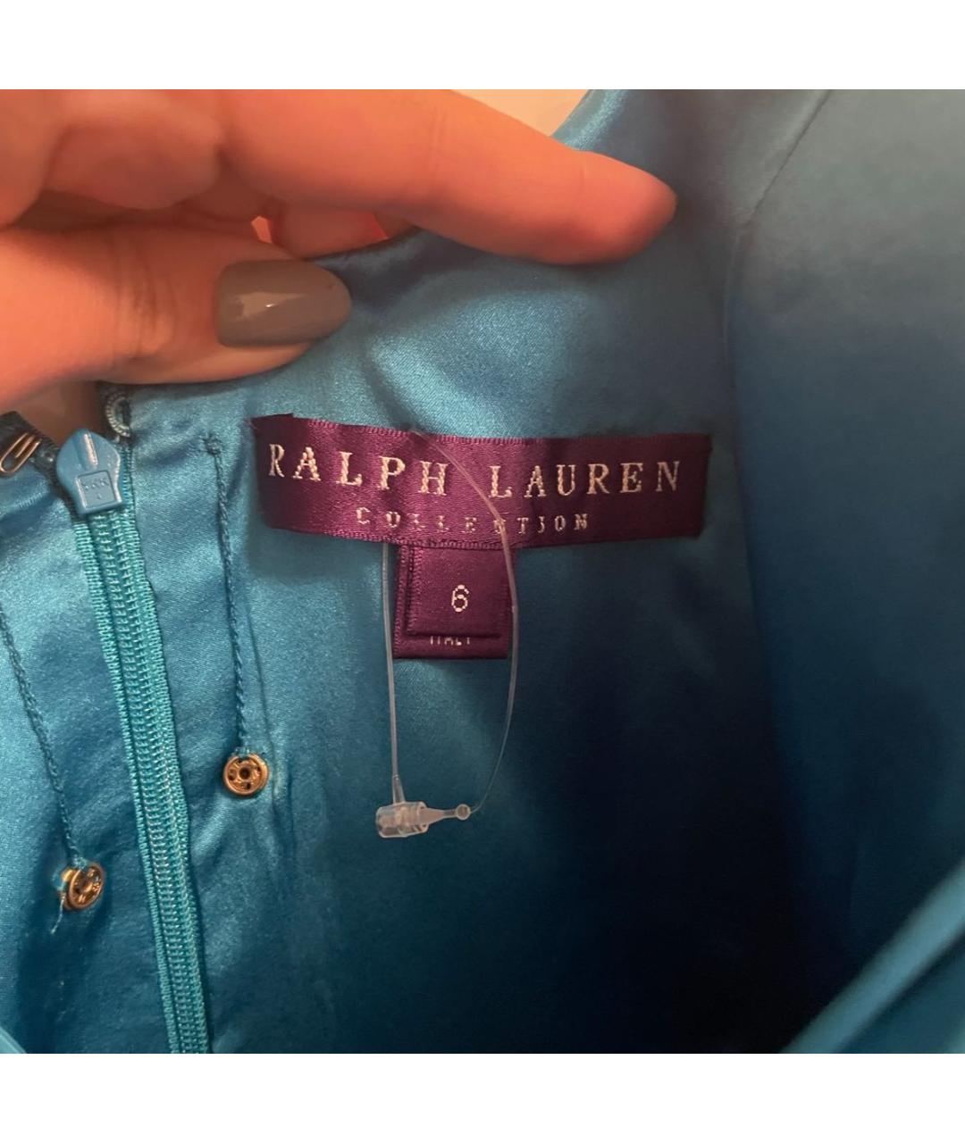 RALPH LAUREN COLLECTION Голубое шелковое коктейльное платье, фото 3