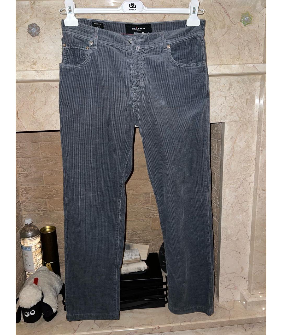 KITON Антрацитовые хлопковые прямые джинсы, фото 7