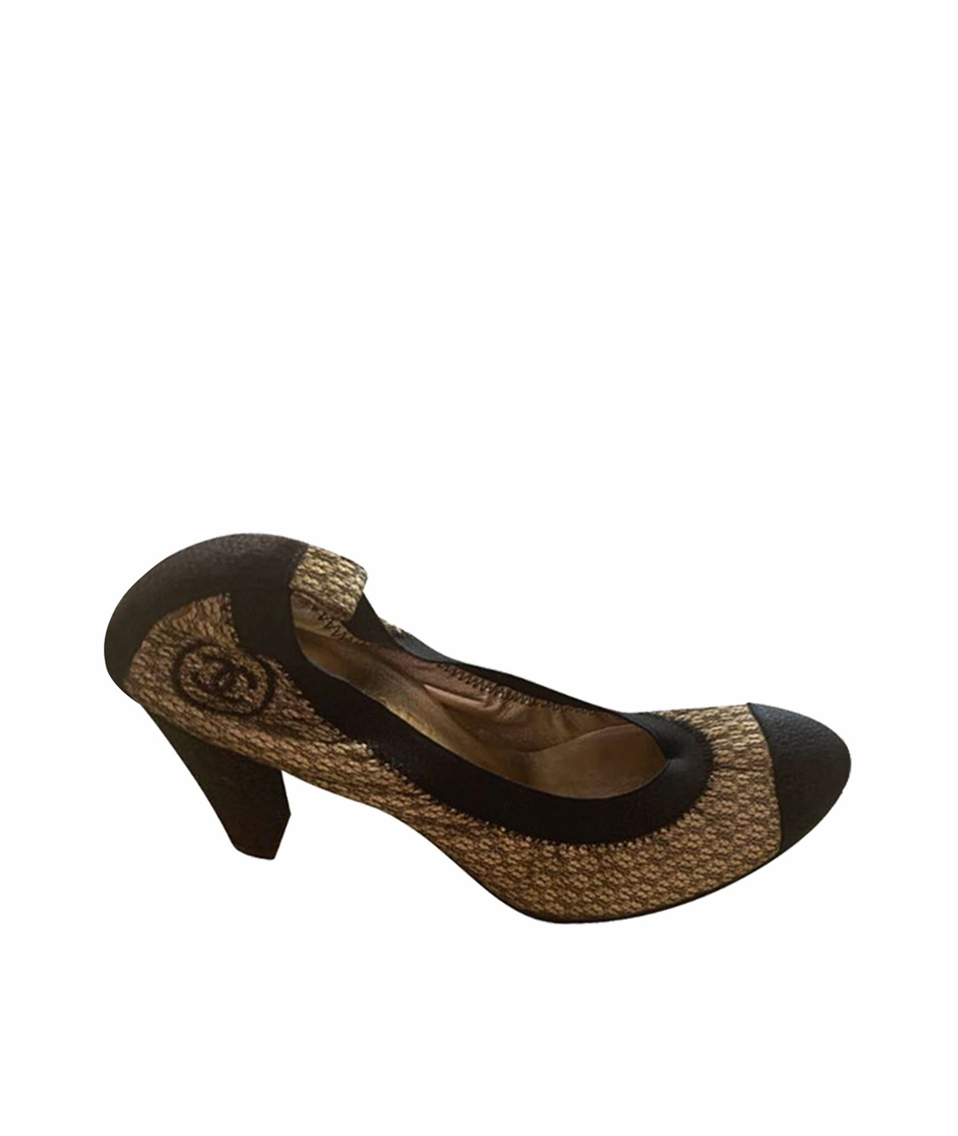 CHANEL PRE-OWNED Золотые текстильные туфли, фото 1