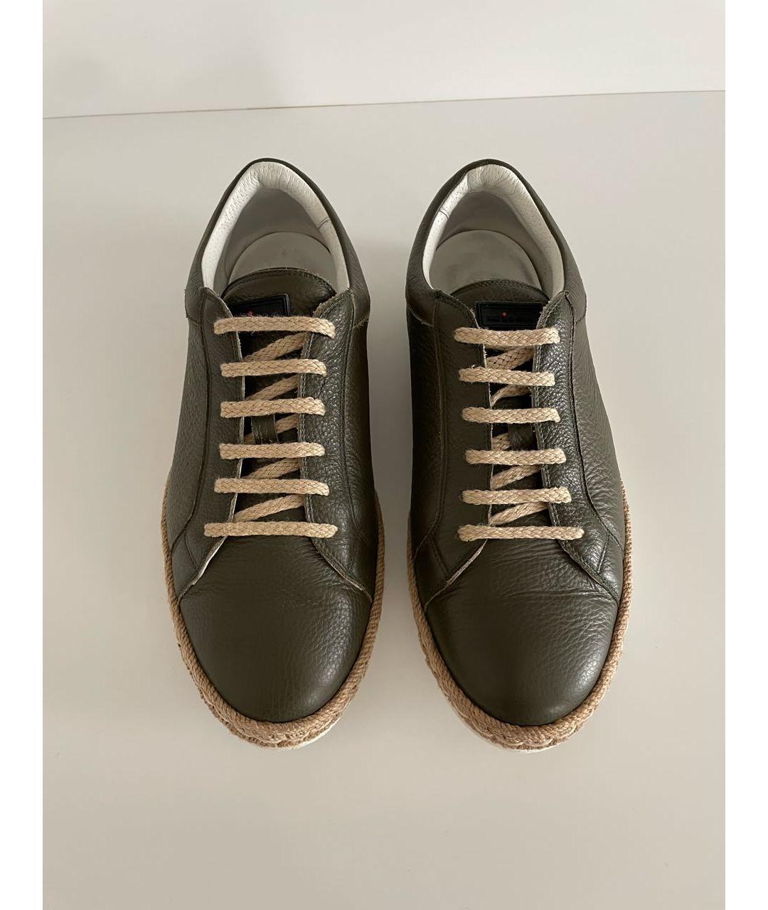 KITON Зеленые кожаные низкие кроссовки / кеды, фото 2