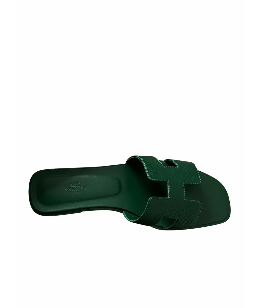 HERMES PRE-OWNED Зеленые кожаные шлепанцы, фото 1