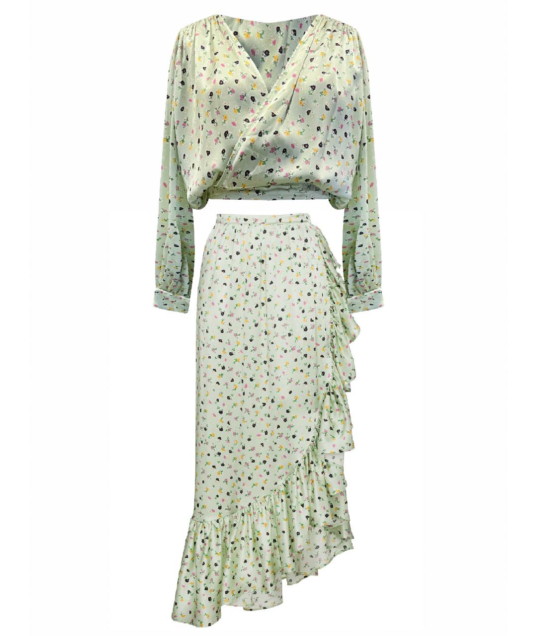 THE ATTICO Зеленый шелковый костюм с юбками, фото 1