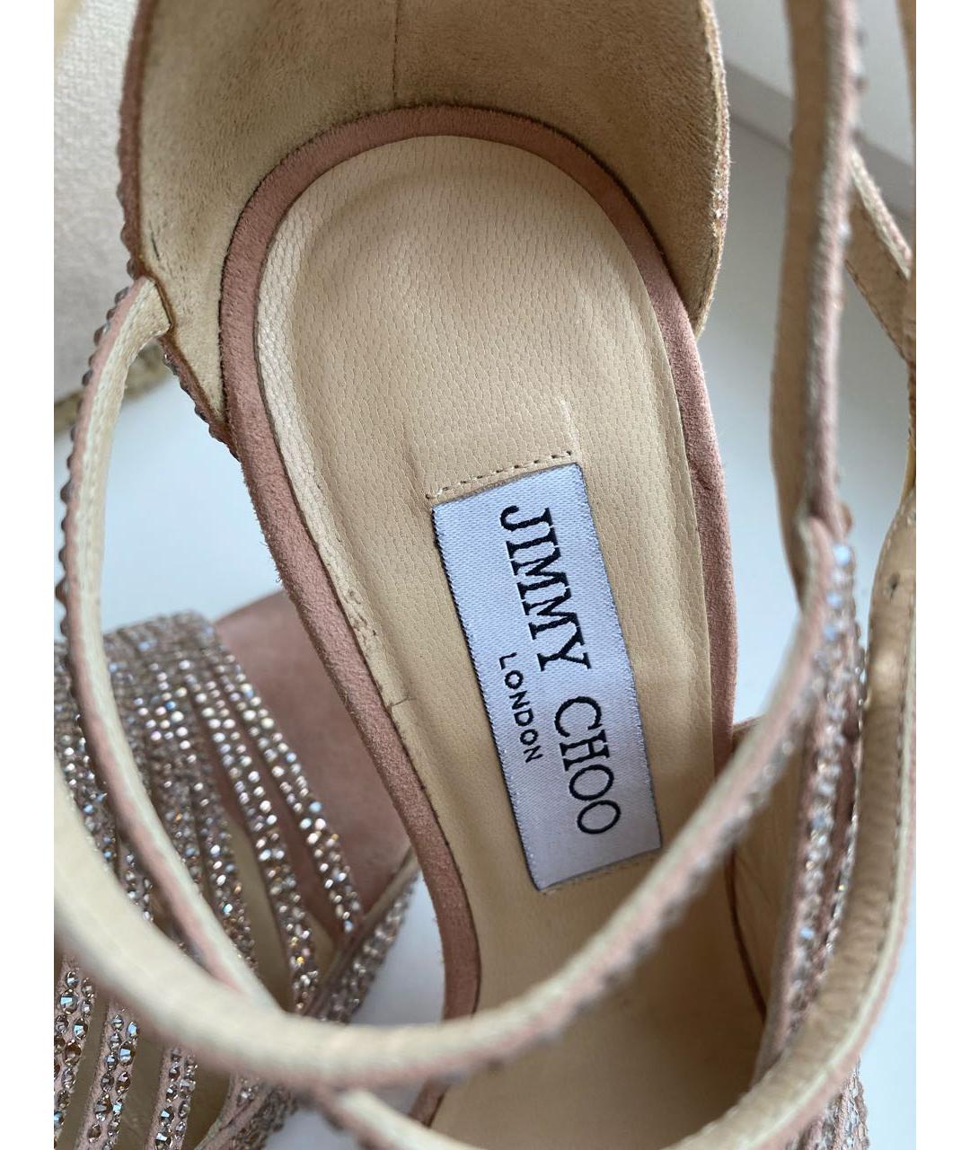 JIMMY CHOO Золотые замшевые босоножки, фото 4