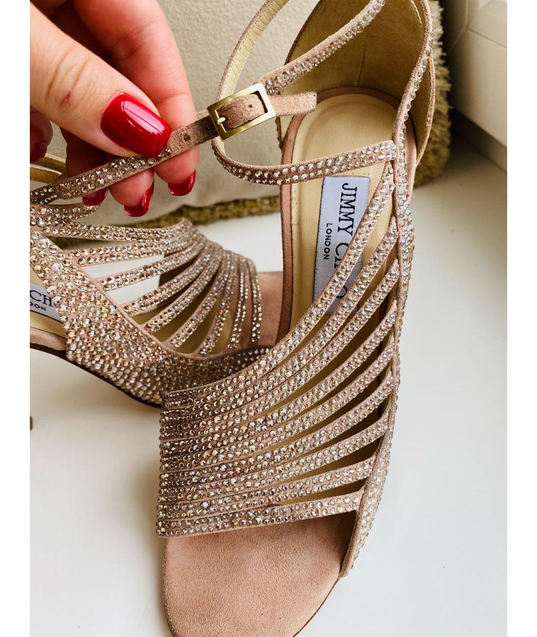 JIMMY CHOO Золотые замшевые босоножки, фото 3