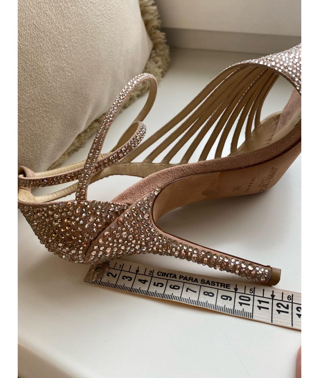 JIMMY CHOO Золотые замшевые босоножки, фото 7