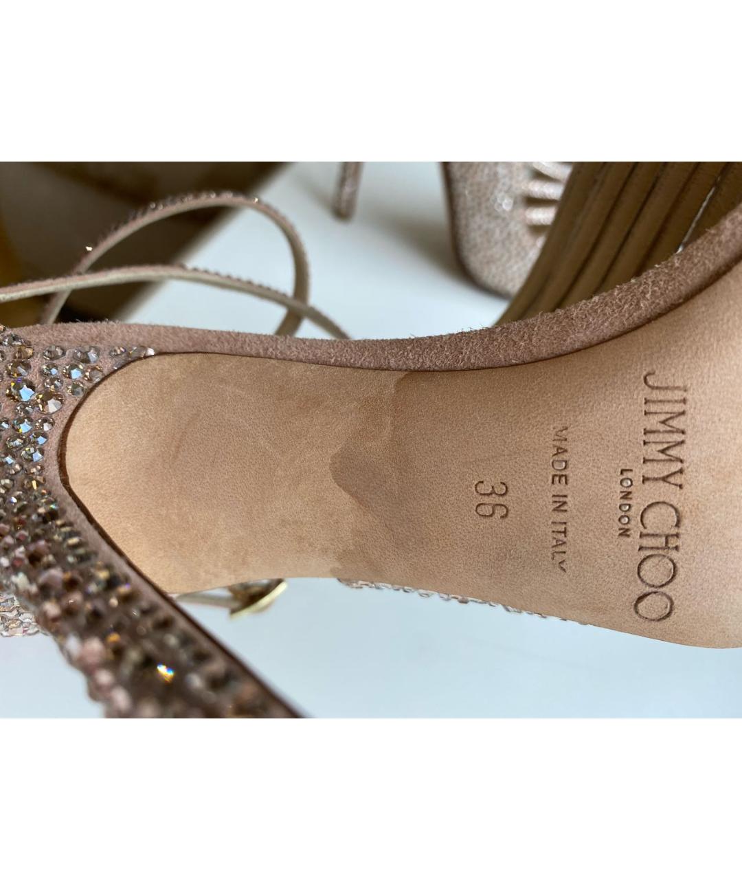 JIMMY CHOO Золотые замшевые босоножки, фото 5