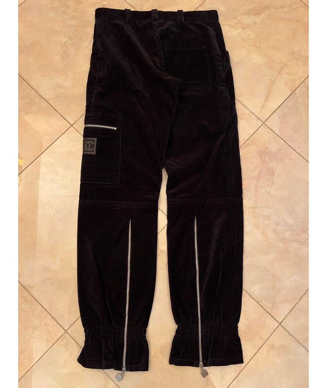 CHANEL PRE-OWNED Черные хлопковые прямые брюки, фото 2