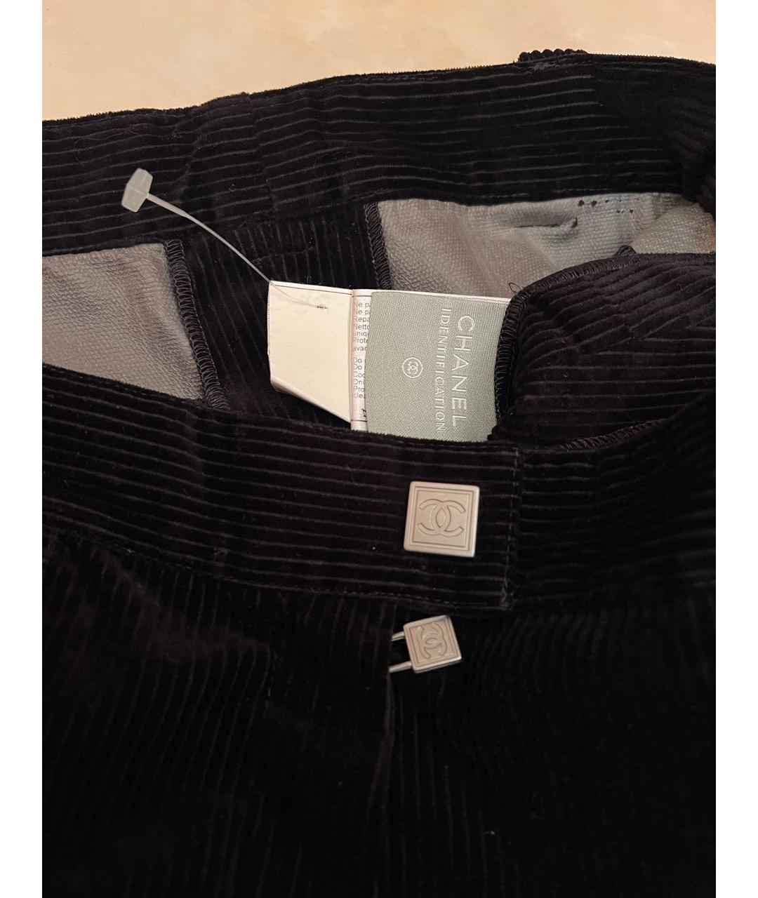 CHANEL PRE-OWNED Черные хлопковые прямые брюки, фото 4