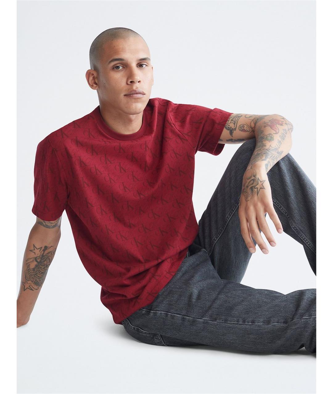 CALVIN KLEIN Бордовая хлопковая футболка, фото 5