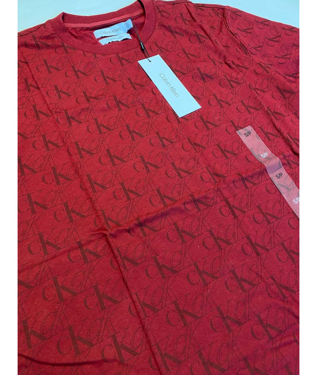 CALVIN KLEIN Бордовая хлопковая футболка, фото 2