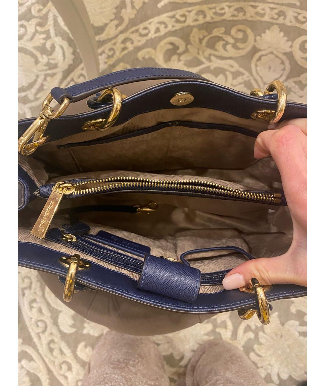 MICHAEL MICHAEL KORS Синяя кожаная сумка с короткими ручками, фото 4