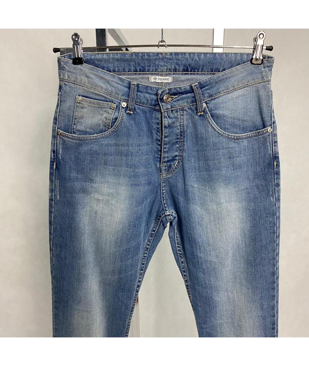 GIANFRANCO FERRE Голубые хлопко-эластановые прямые джинсы, фото 3