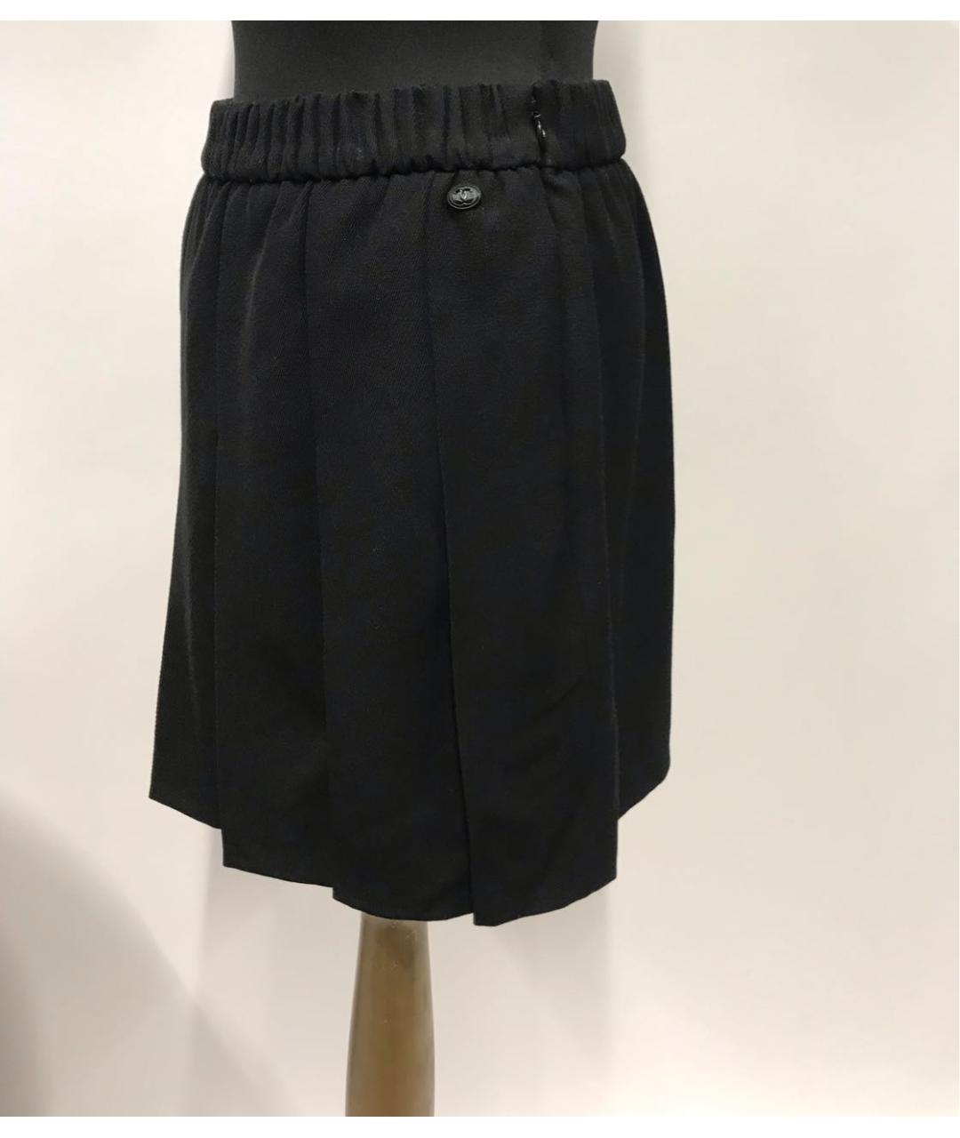CHANEL PRE-OWNED Черная шерстяная юбка мини, фото 2