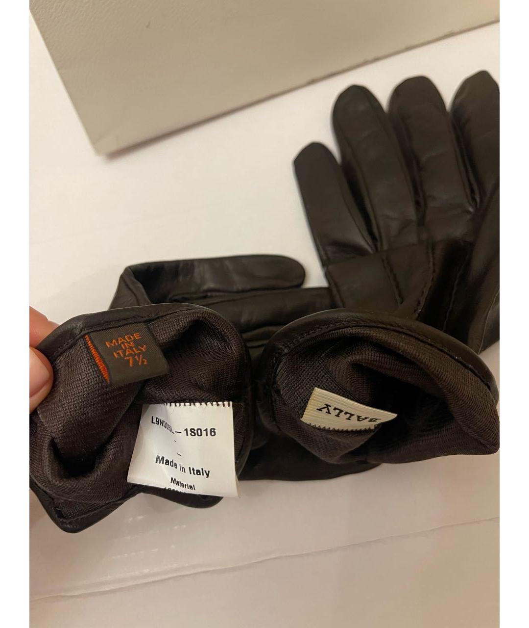 BALLY Коричневые кожаные перчатки, фото 5