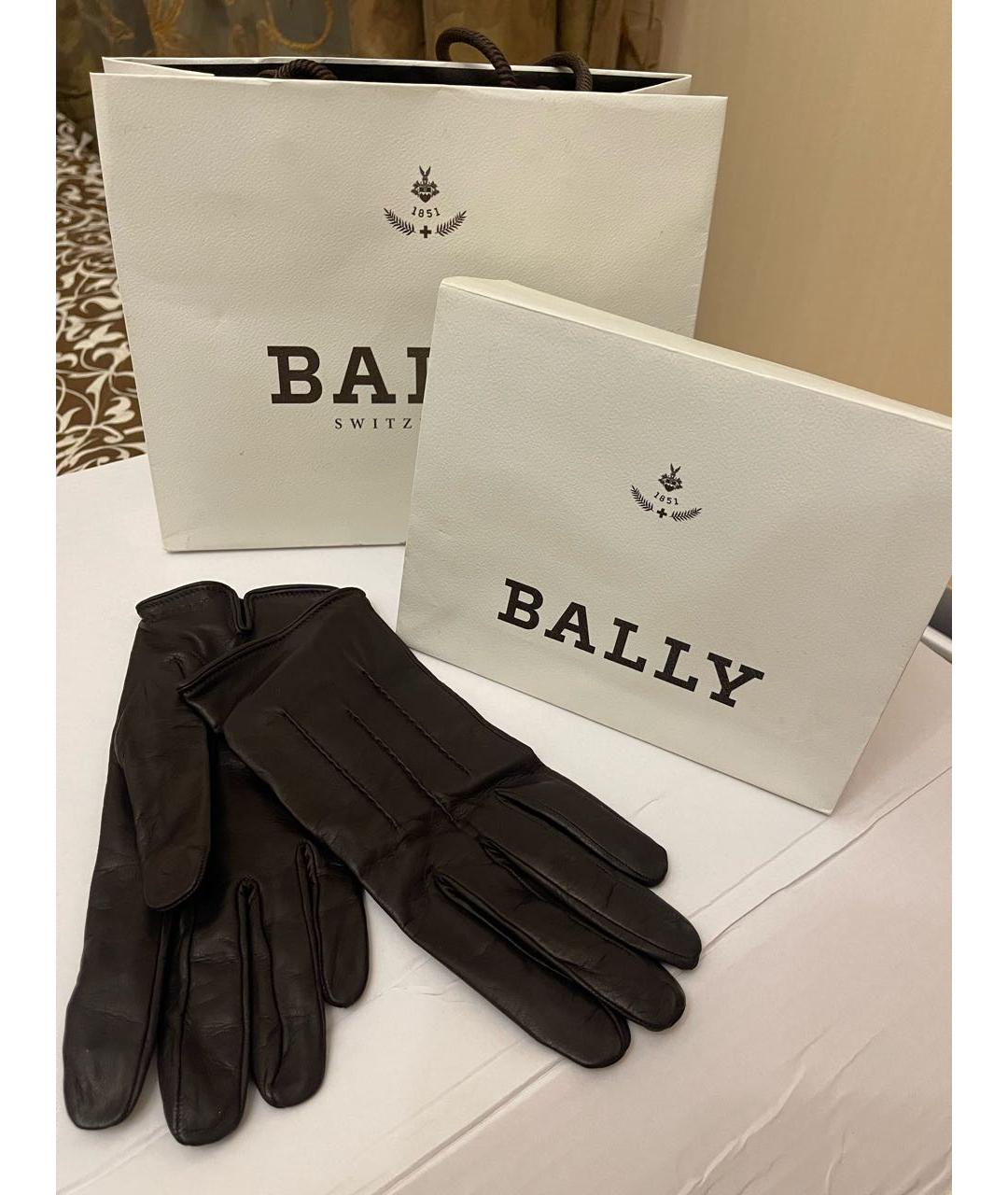 BALLY Коричневые кожаные перчатки, фото 4
