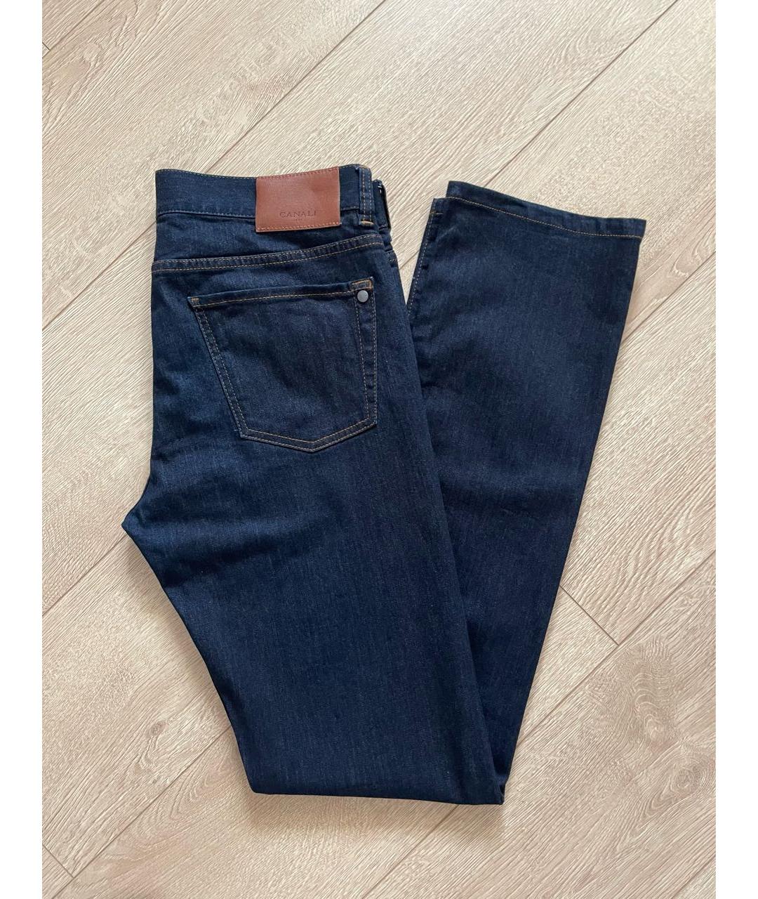 CANALI Темно-синие хлопко-лиоцелловые прямые джинсы, фото 4