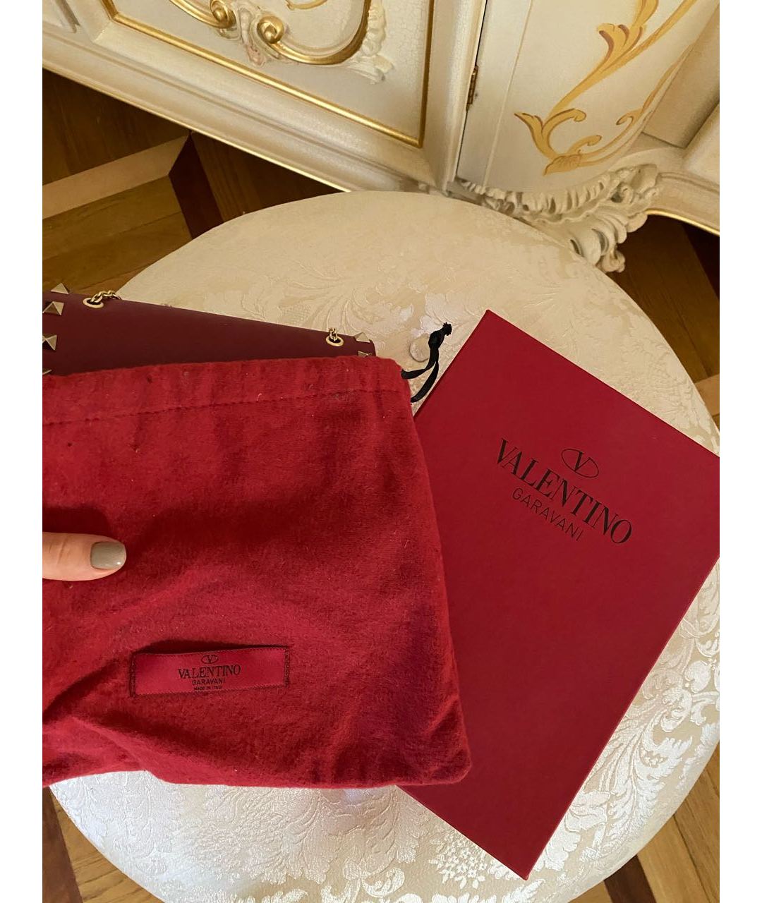 VALENTINO Бордовая кожаная сумка тоут, фото 6