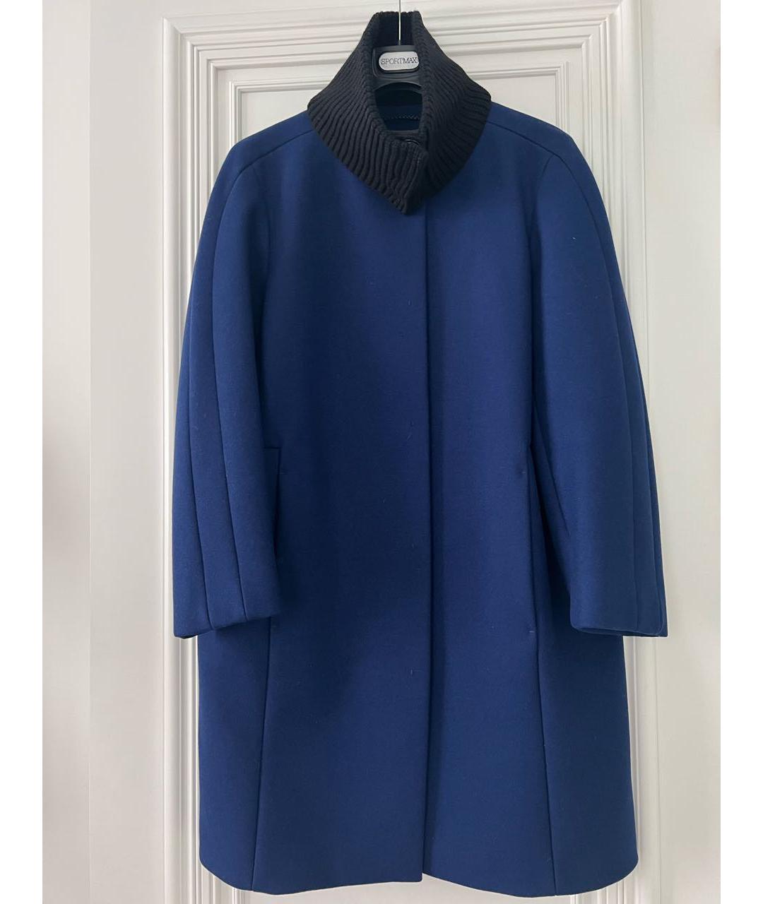SPORTMAX Синее шерстяное пальто, фото 4