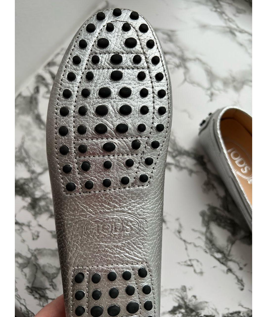 TOD'S Серебряные кожаные мокасины, фото 3
