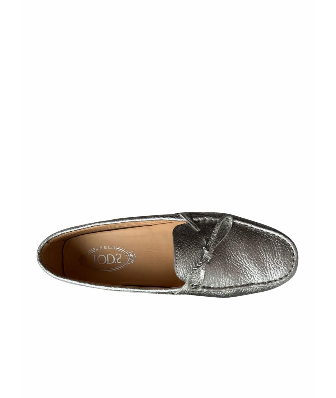 TOD'S Серебряные кожаные мокасины, фото 1
