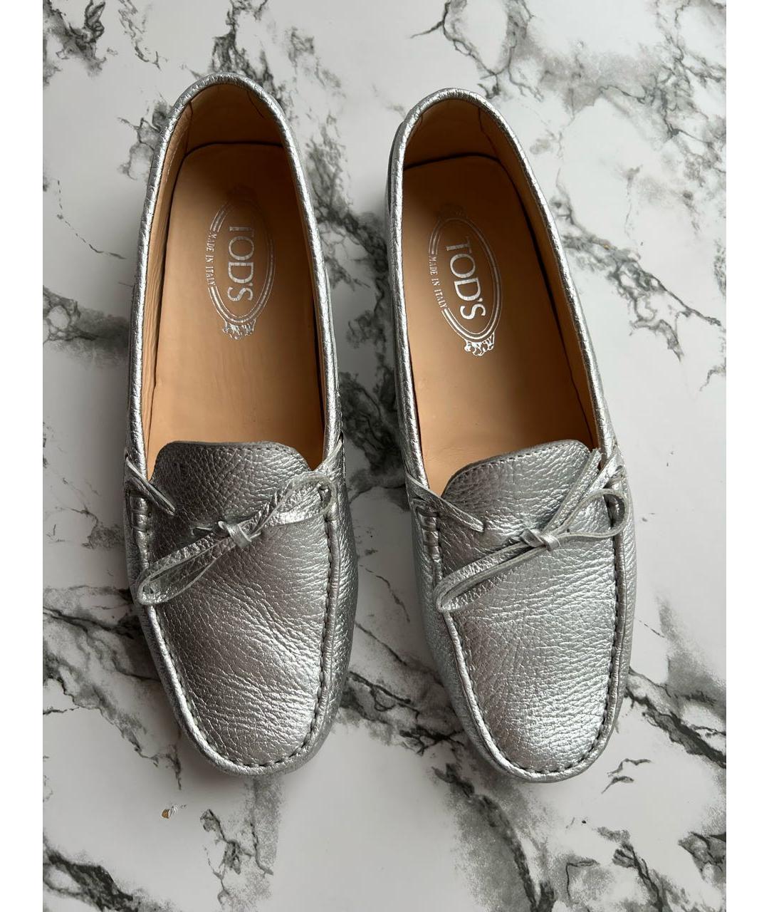TOD'S Серебряные кожаные мокасины, фото 4