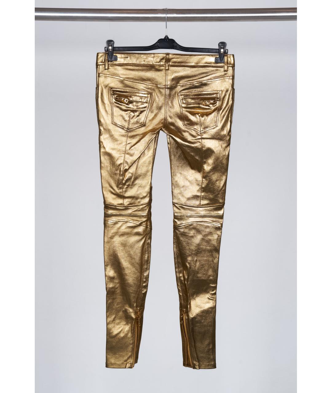 BALMAIN Золотые кожаные брюки узкие, фото 2