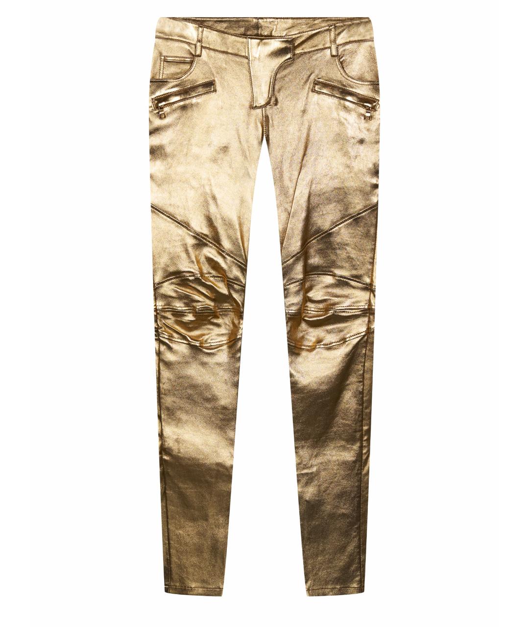 BALMAIN Золотые кожаные брюки узкие, фото 1