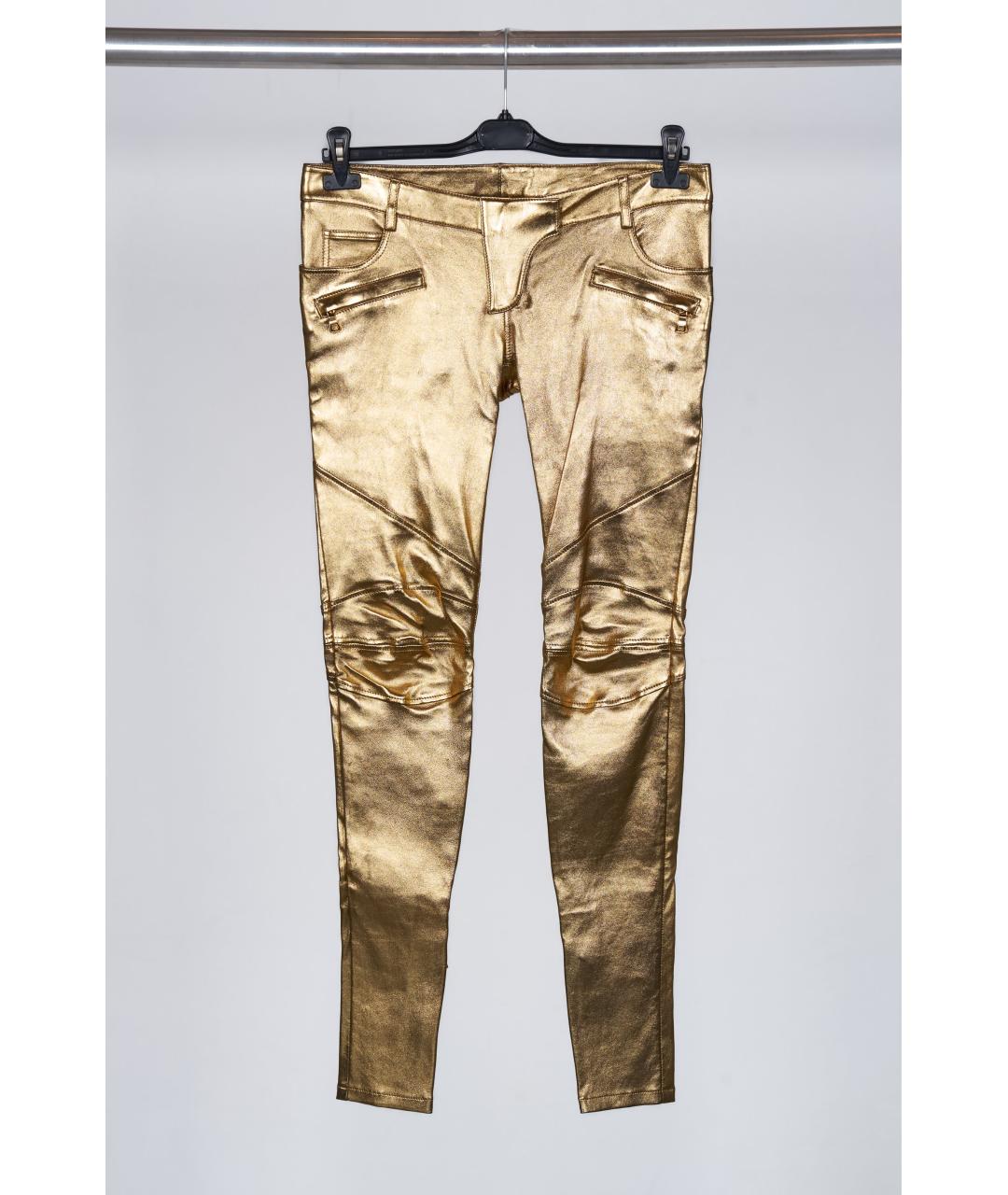 BALMAIN Золотые кожаные брюки узкие, фото 3